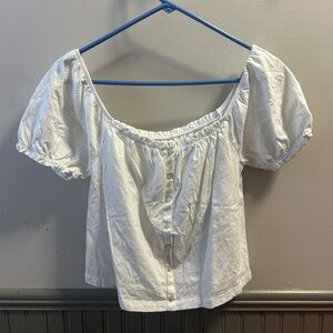 American Eagle Outfitters White Button-Front Puff Sleeve Blouse
